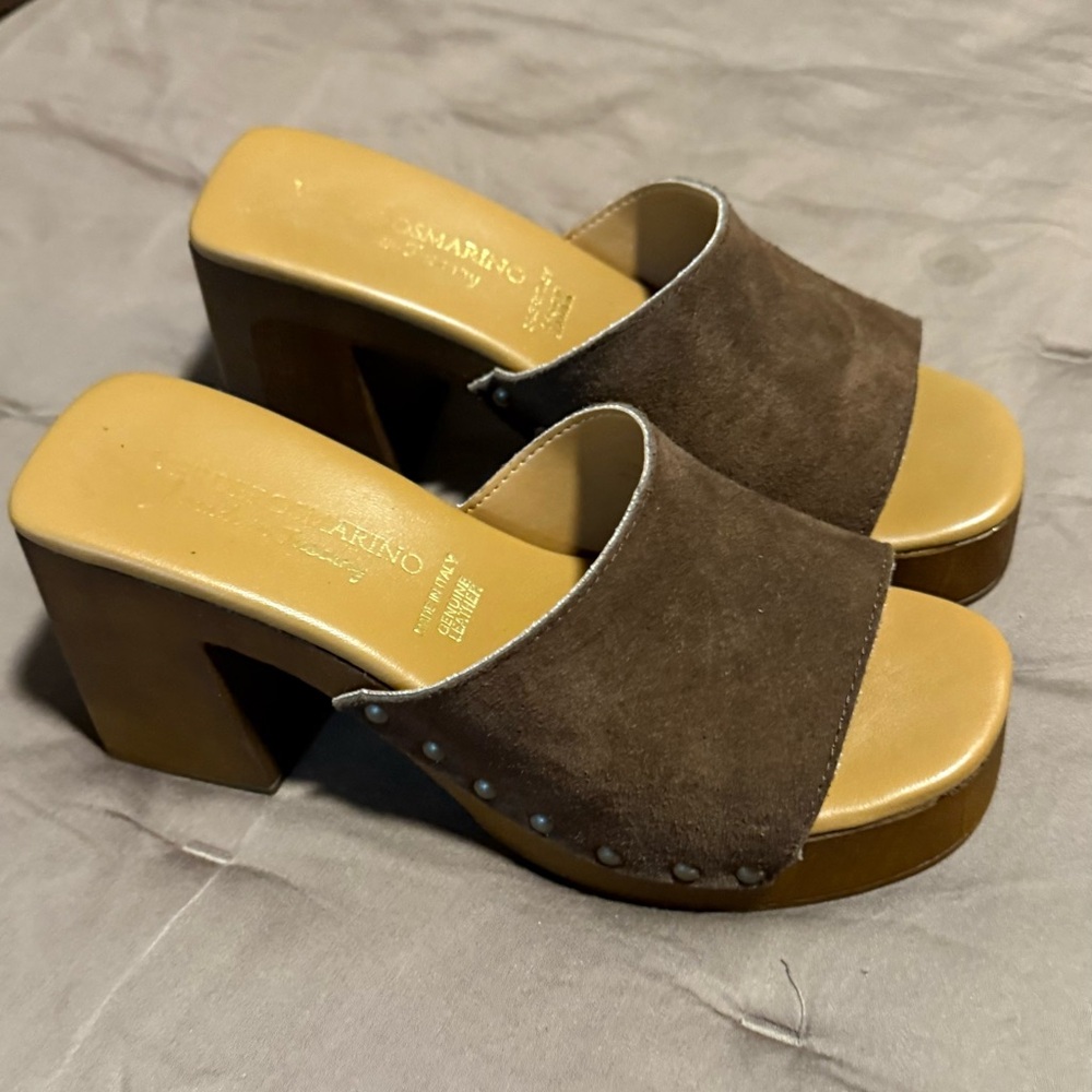 Brown Suede Women's Slide Sandals - Picture 3 of 4